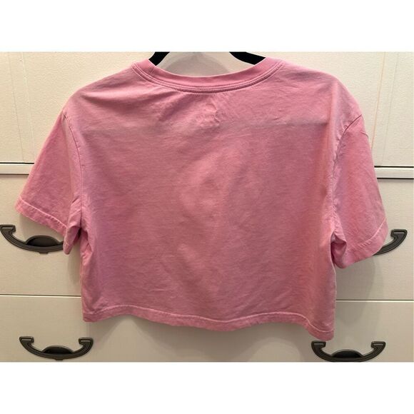 Nike Pink Cropped Cotton Tee With Teal and Gold Writing Size Small - Picture 4 of 4